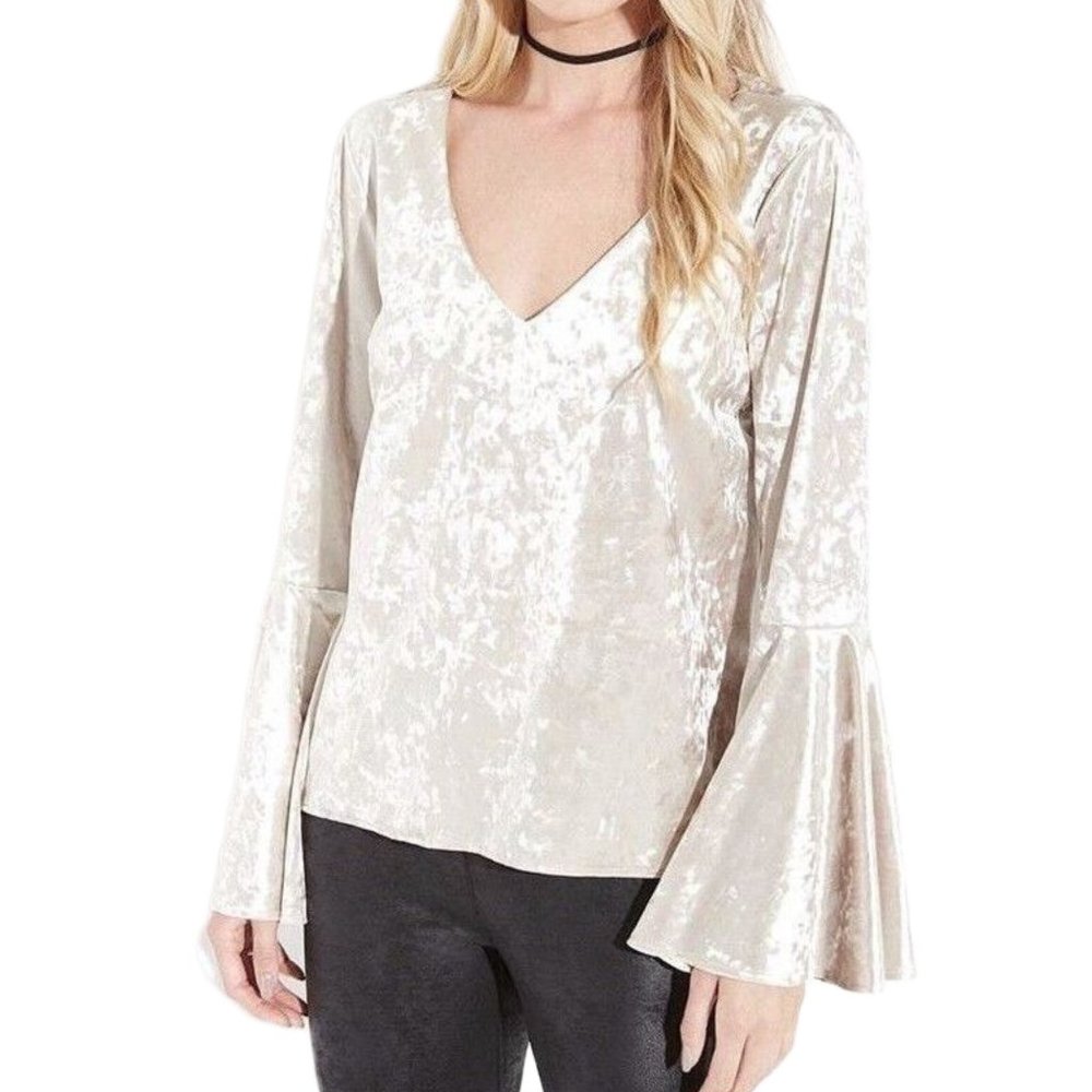 Karen Kane Women's Crystal Crushed *Stretchy* Velvet Bell Sleeve Top, Size L
